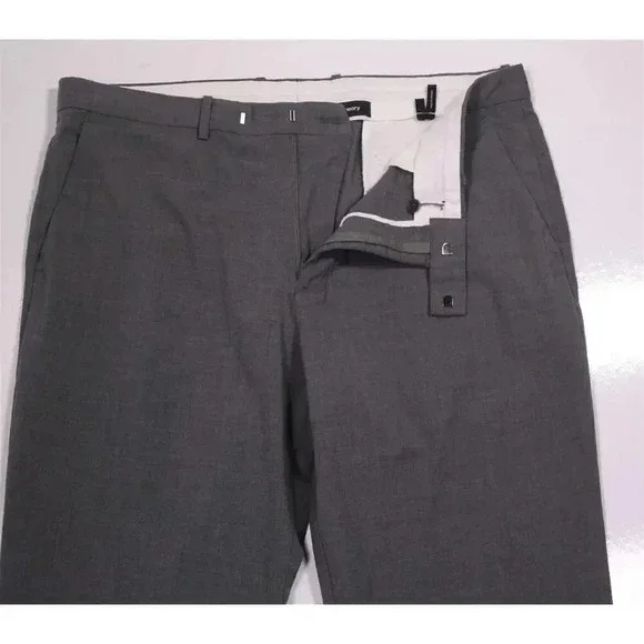 Theory Cody Uomo Solid Gray Flat Front Wool Dress Pants Trousers 38x33 - Picture 5 of 8